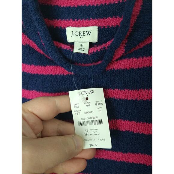 J Crew Woman S Sweater Pullover Mock Neck Pink Navy Striped Casual cabin core - Picture 4 of 8
